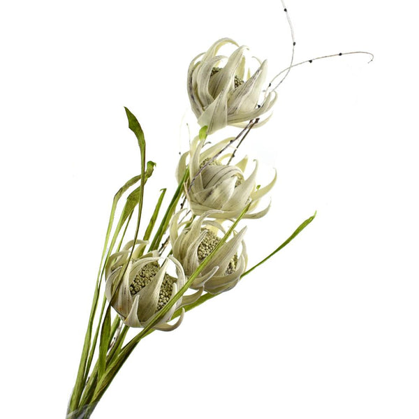 Tall Artificial Protea Flower with Leaves and Branches, Beige, 37-Inch