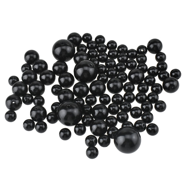 Assorted Plastic Pearl Beads, 14mm, 20mm, 30mm, 84-Piece, Black