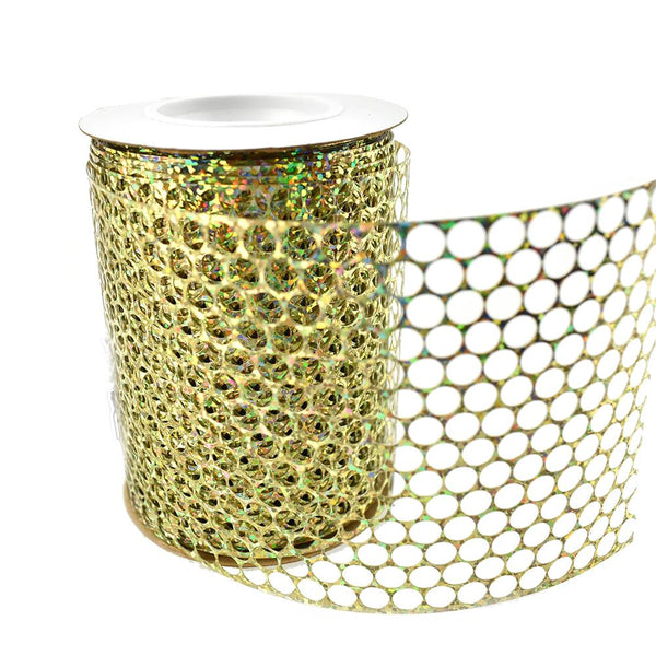 Metallic Honeycomb Chicago Christmas Ribbon, 3-1/4-Inch, 10-Yard, Holographic Gold