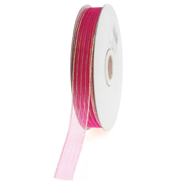 Sheer Metallic Stripe Corsage Ribbon, 5/8-inch, 50-yard, Fuchsia