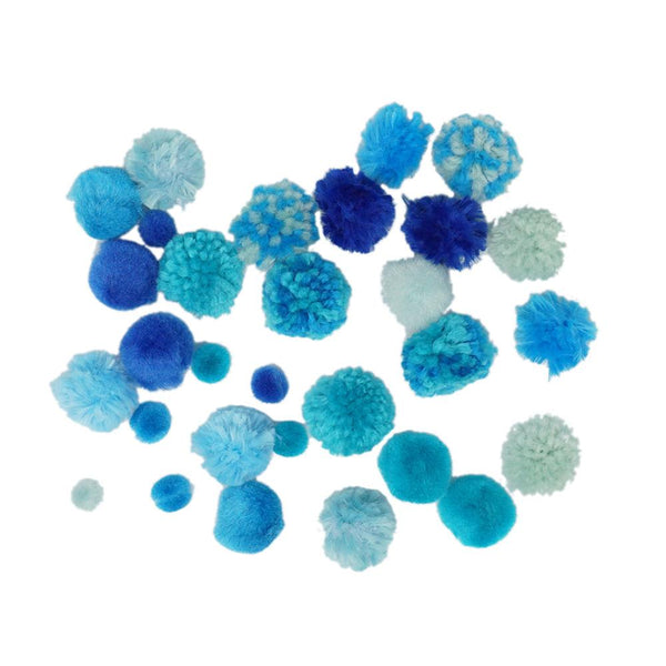 Colorful Craft Pom Poms Mix, Assorted Sizes, 30-Piece, Blue