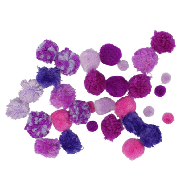Colorful Craft Pom Poms Mix, Assorted Sizes, 30-Piece, Purple