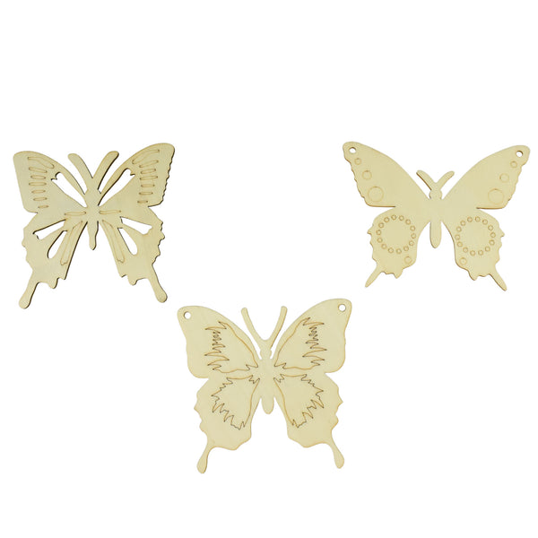 Laser-cut Wooden Butterfly, 4-Inch, 3-Pieces
