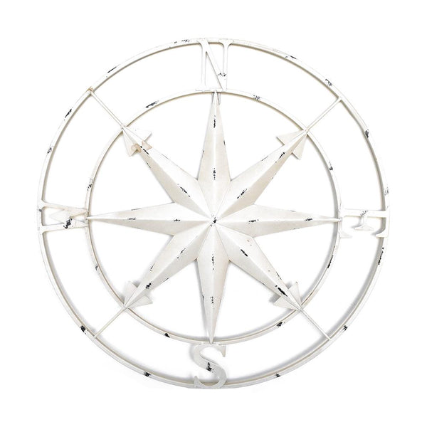 Metal Compass Wall Hanging Sculpture, White, 28-Inch