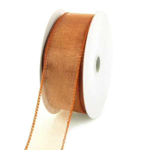 Sheer Chiffon Ribbon Wired Edge, 1-1/2-inch, 25-yard, Rust
