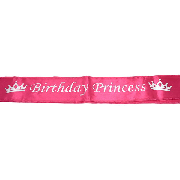 Satin Birthday Princess Sash, Fuchsia, 29-Inch