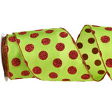 Christmas Polka Dots Wired Ribbon, 4-Inch, 10-Yard - Lime Green/Red