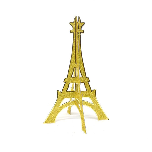 3D Glittered Eiffel Tower Stand, Gold, 12-Inch