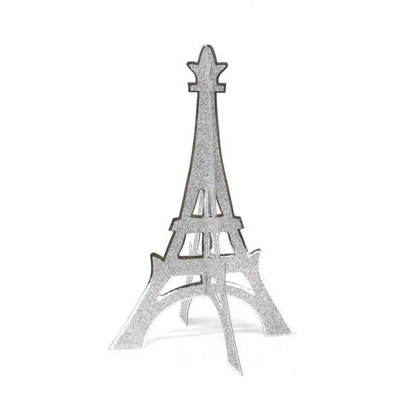 3D Glittered Eiffel Tower Stand, Silver, 12-Inch