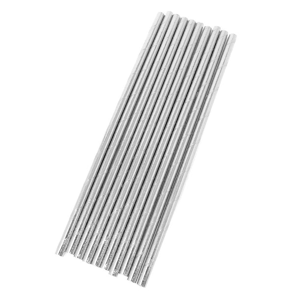 Solid Colored Paper Straws, Metallic Silver, 7-3/4-Inch, 10-Count