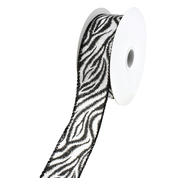 Silver Sparkle Zebra Print Christmas Wired Ribbon, 1-1/2-Inch, 10-Yard