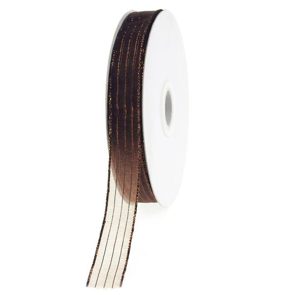 Sheer Metallic Stripe Corsage Ribbon, 5/8-inch, 50-yard, Brown