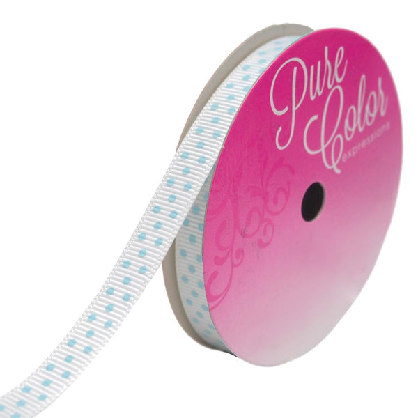 Grosgrain Swiss Dot Ribbon, White/Blue, 3/8-Inch, 5-Yard