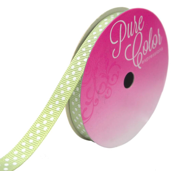Grosgrain Swiss Dot Ribbon, Spring Moss, 3/8-Inch, 5-Yard