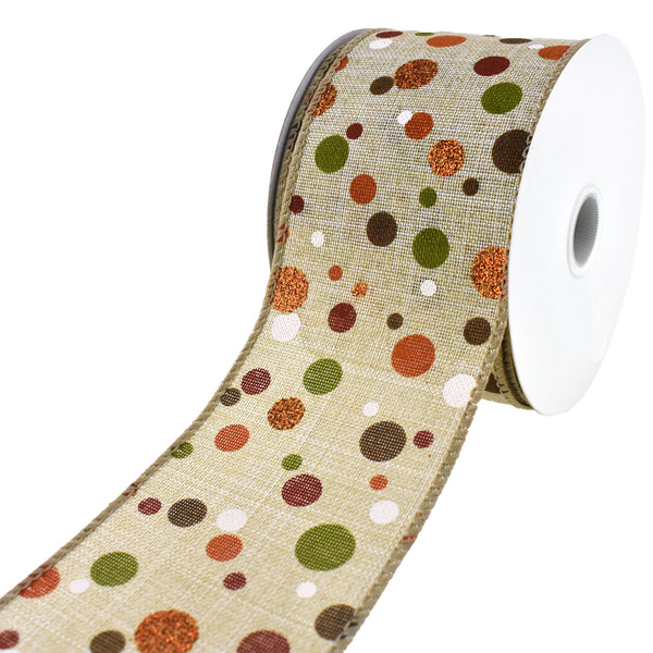 Autumn Dots Faux Linen Wired Ribbon, 2-1/2-Inch, 10-Yard