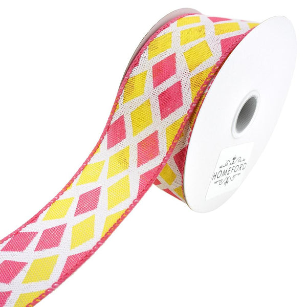 Two Toned Harlequin Wired Linen Ribbon, Fuchsia, 1-1/2-Inch, 10-Yard