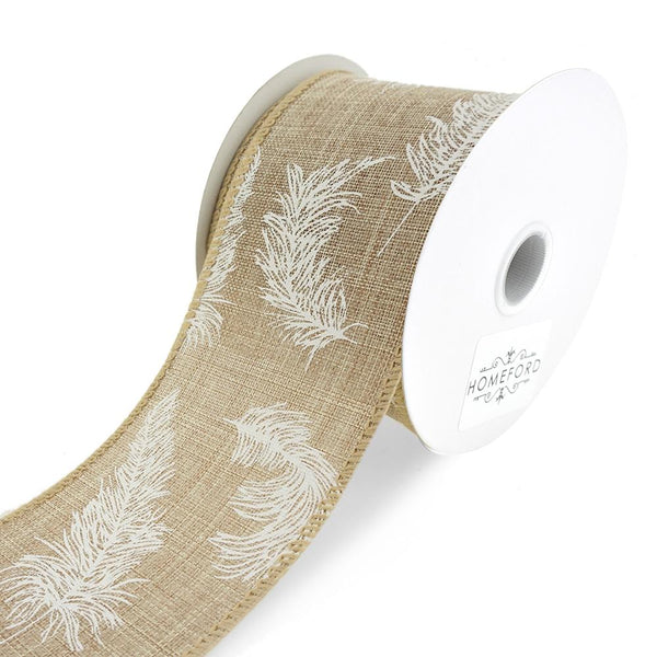Feathers Linen Wired Ribbon, Natural, 2-1/2-Inch, 10-Yard