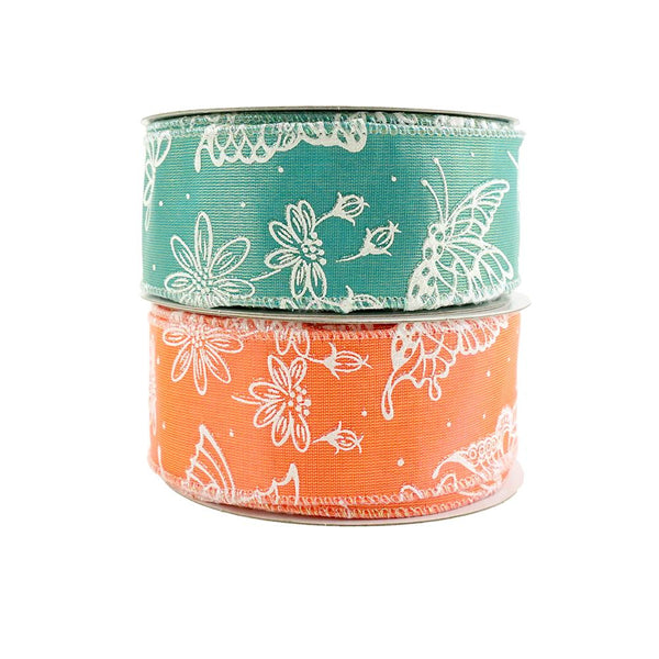 Iridescent Butterflies 2-Toned Satin Wired Ribbon, 1-1/2-Inch, 10-Yard