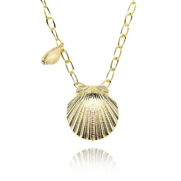 Seashell Pendant Chain Necklace, Gold, 15-Inch