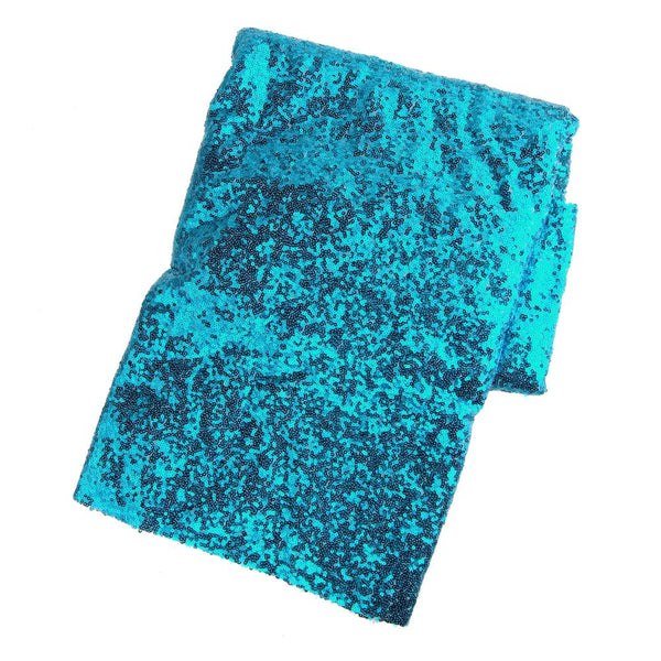Sparkling Sequins Square Fabric Table Overlay, Turquoise, 72-Inch x 72-Inch