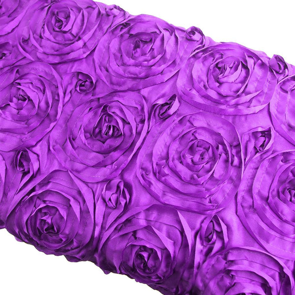 Satin Rosette Table Overlay With Serged Edge, 72-Inch x 72-Inch, Purple