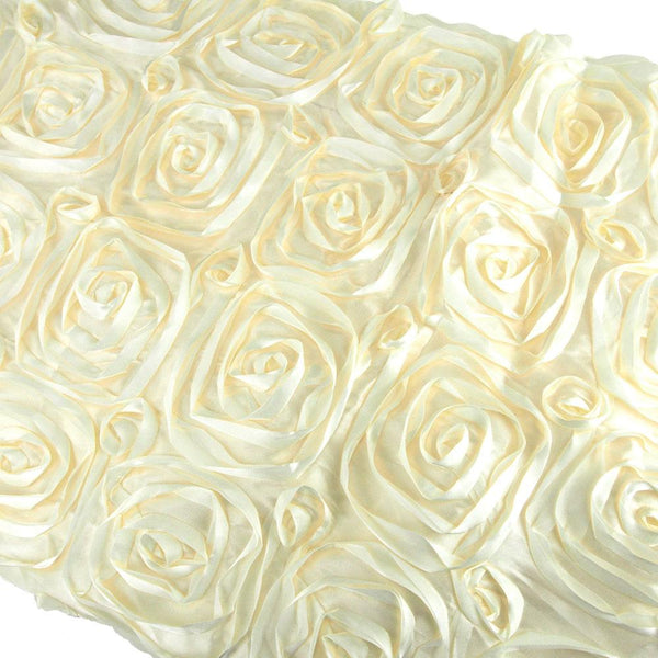 Satin Rosette Table Overlay With Serged Edge, 72-Inch x 72-Inch, Ivory