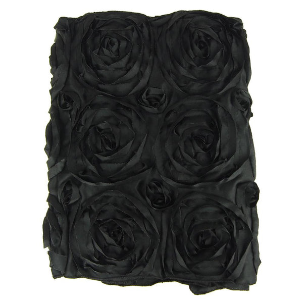 Satin Rosette Table Runner with Serged Edge, Black, 14-Inch x 108-Inch