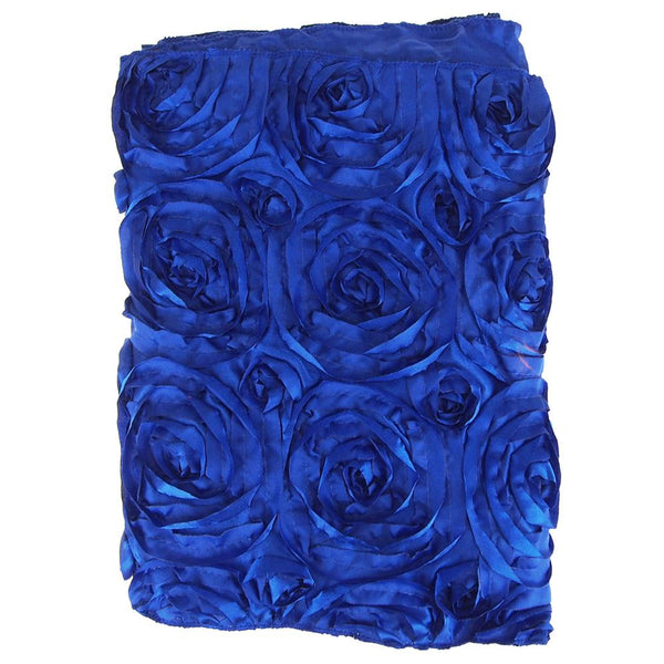 Satin Rosette Table Runner with Serged Edge, Royal Blue, 14-Inch x 108-Inch