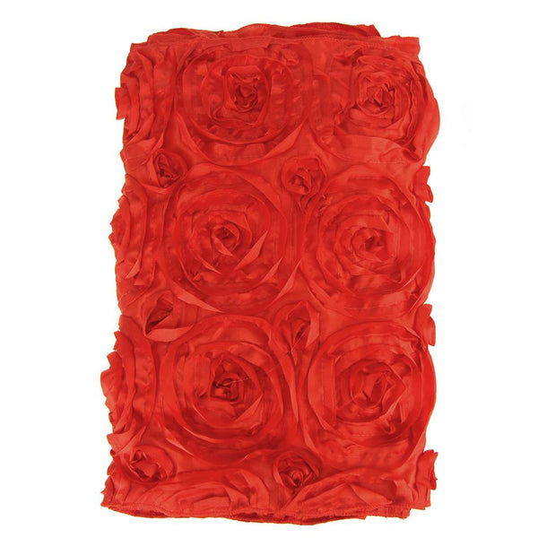 Satin Rosette Table Runner with Serged Edge, Red, 14-Inch x 108-Inch