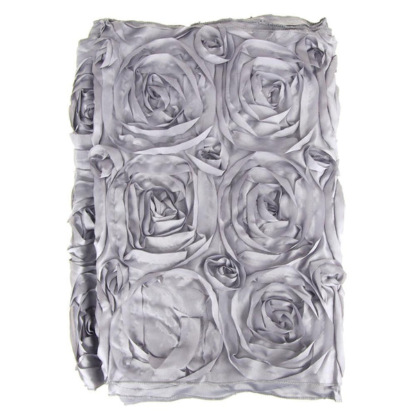 Satin Rosette Table Runner with Serged Edge, Silver, 14-Inch x 108-Inch