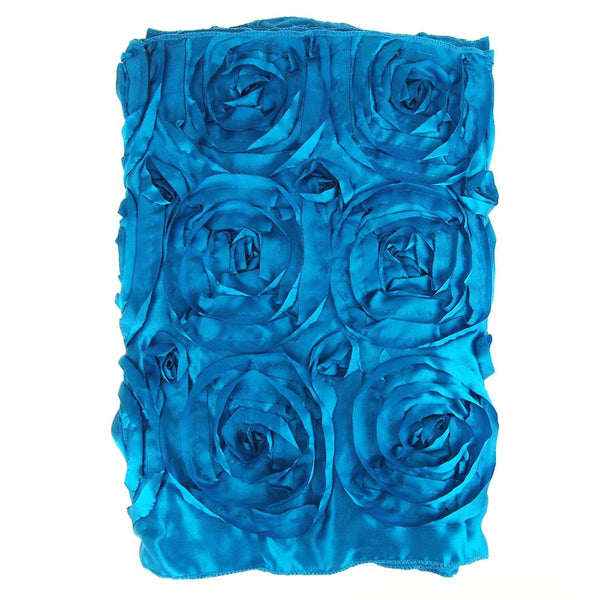 Satin Rosette Table Runner with Serged Edge, Turquoise, 14-Inch x 108-Inch