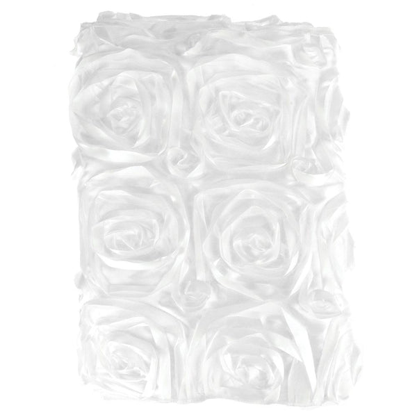 Satin Rosette Table Runner with Serged Edge, White, 14-Inch x 108-Inch
