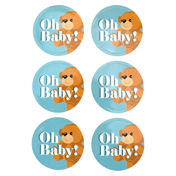Teddy Bear Baby Shower Sticker Labels, 2-Inch, 24-Count - Blue