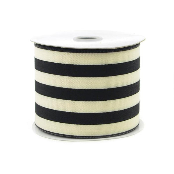 Striped Cotton Ivory Ribbon, 2-1/2-Inch, 10 Yards, Black