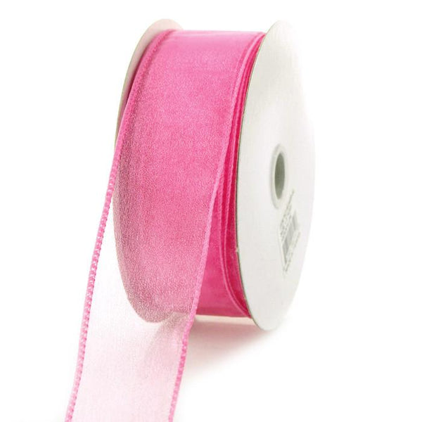 Sheer Chiffon Ribbon Wired Edge, 1-1/2-inch, 25-yard, Hot Pink