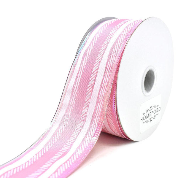 Feathered Stripes Iridescent Edge Satin Wired Ribbon, Pink, 1-1/2-Inch, 10-Yard