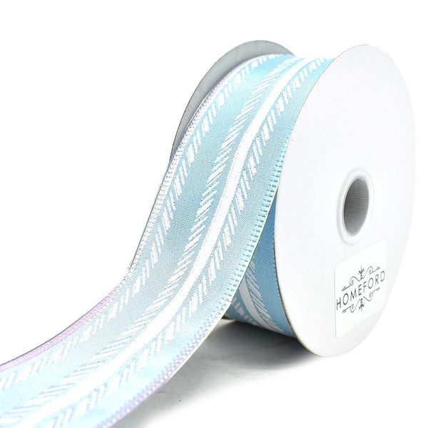 Feathered Stripes Iridescent Edge Satin Wired Ribbon, Blue, 1-1/2-Inch, 10-Yard