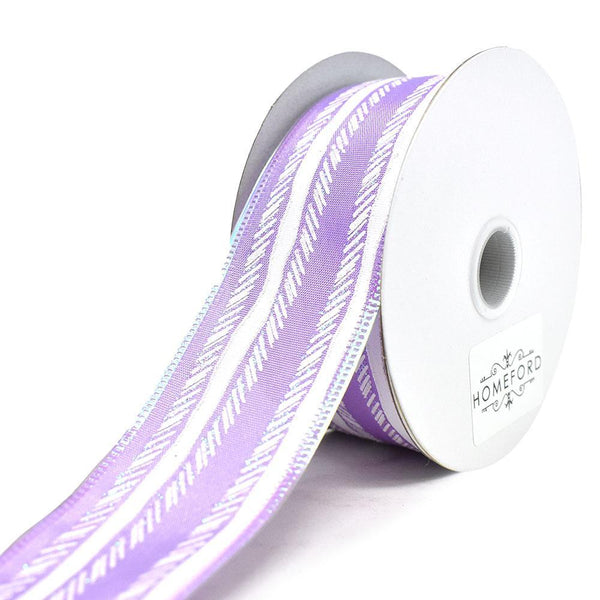Feathered Stripes Iridescent Edge Satin Wired Ribbon, Purple, 1-1/2-Inch, 10-Yard