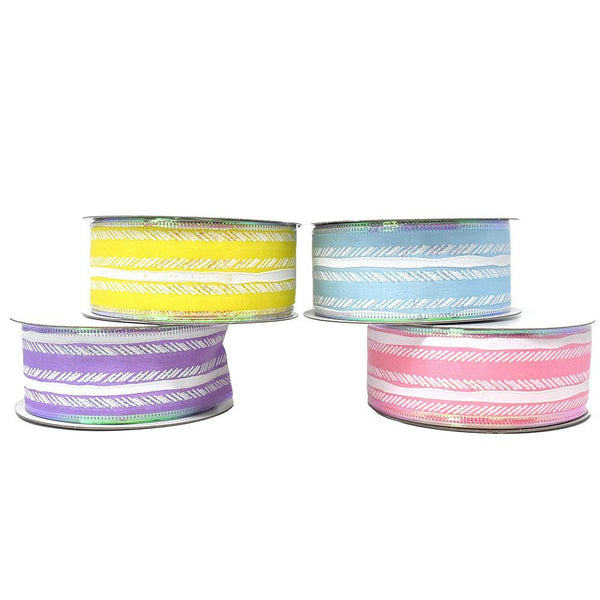 Feathered Stripes Iridescent Edge Satin Wired Ribbon, 1-1/2-Inch, 10-Yard