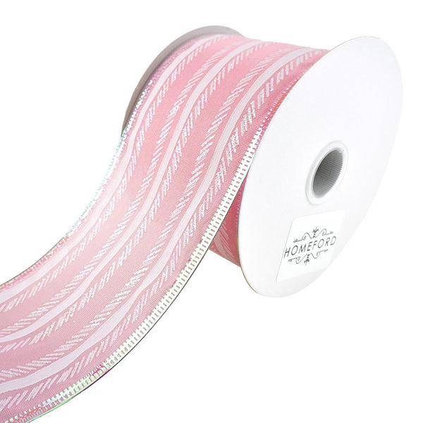 Feathered Stripes Iridescent Edge Satin Wired Ribbon, Pink, 2-1/2-Inch, 10-Yard