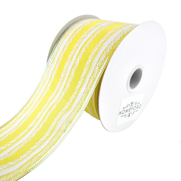 Feathered Stripes Iridescent Edge Satin Wired Ribbon, Yellow, 2-1/2-Inch, 10-Yard