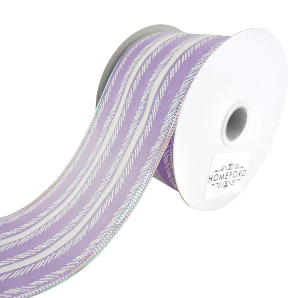 Feathered Stripes Iridescent Edge Satin Wired Ribbon, Purple, 2-1/2-Inch, 10-Yard