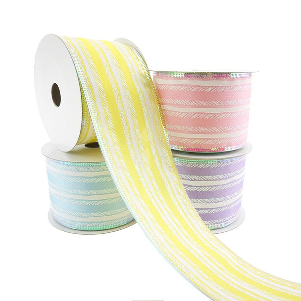 Feathered Stripes Iridescent Edge Satin Wired Ribbon, 2-1/2-Inch, 10-Yard