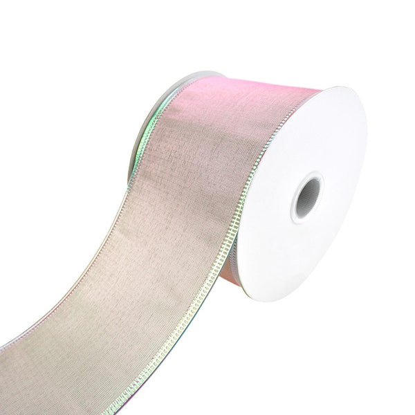 Two Toned Iridescent Satin Wired Ribbon, 2-1/2-Inch, 10-Yard, Mint/Pink