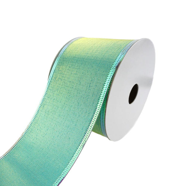 Two Toned Iridescent Satin Wired Ribbon, 2-1/2-Inch, 10-Yard, Green/Aqua