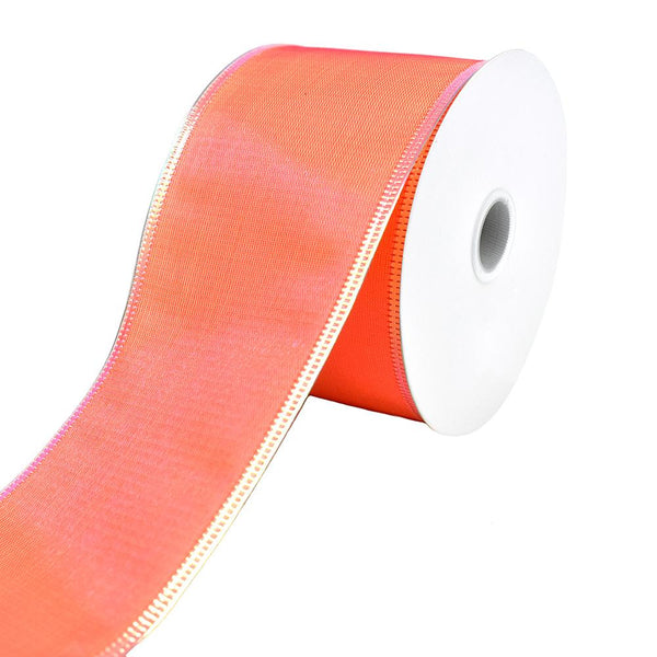 Two Toned Iridescent Satin Wired Ribbon, 2-1/2-Inch, 10-Yard, Coral/Fuchsia