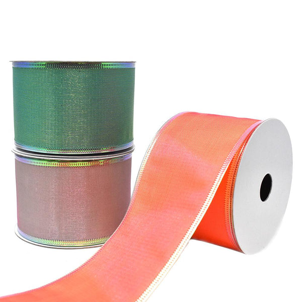 Two Toned Iridescent Satin Wired Ribbon, 2-1/2-Inch, 10-Yard