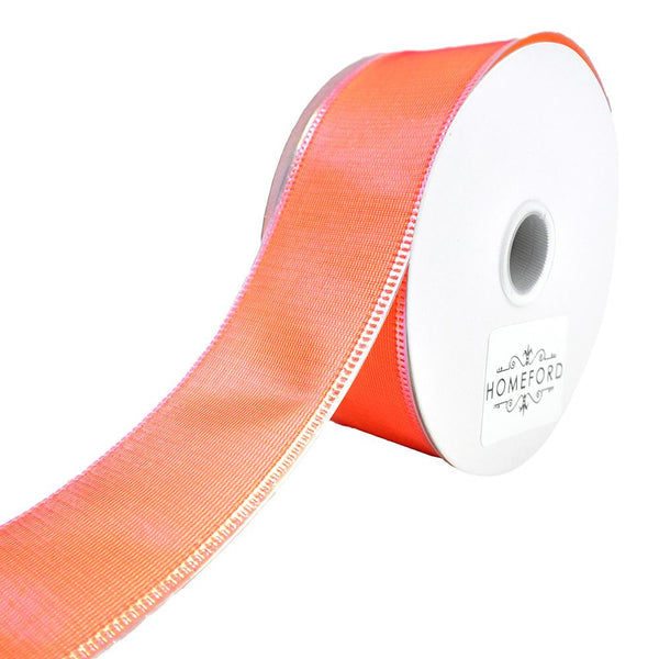 Two Toned Shiny Satin Wired Ribbon, Coral/Fuchsia, 1-1/2-Inch, 10-Yard