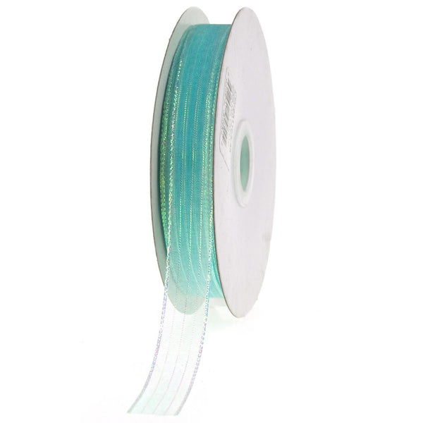 Sheer Metallic Stripe Corsage Ribbon, 5/8-inch, 50-yard, Aqua