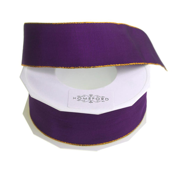 Gold Edge Taffeta Wired Ribbon, Made in Germany, 1-1/2-Inch, 27 Yards, Purple